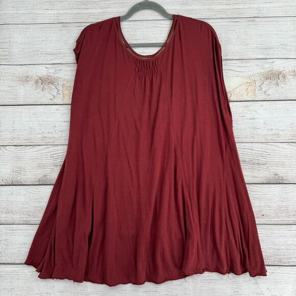 Free People Lace Trim Sleeveless V-Neck Blouse Womens Large Brown Red - Picture 2 of 12